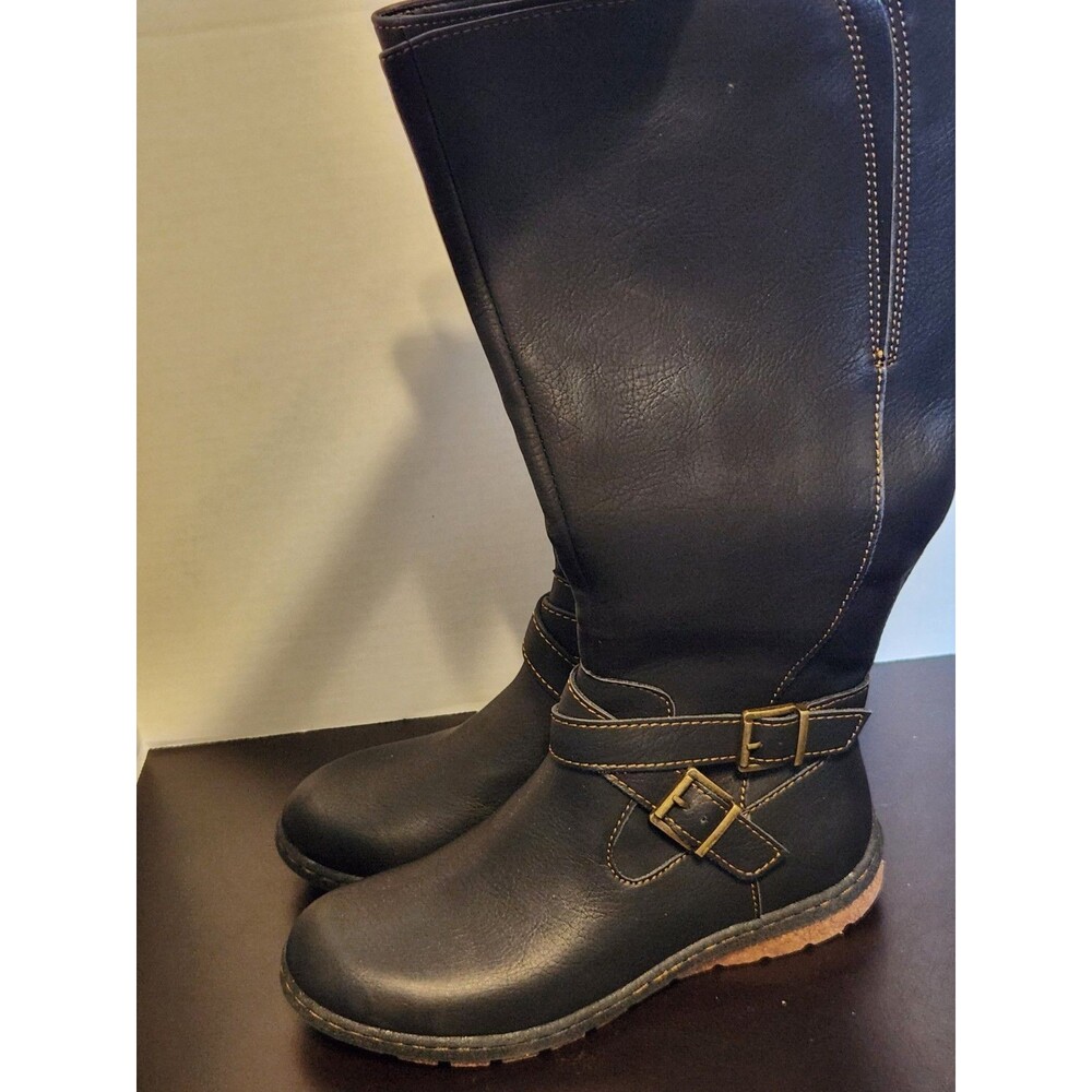 Sz 7m - B.O.C. Born Brown Leather Side Zip Buckle Accent Knee High Riding Boot